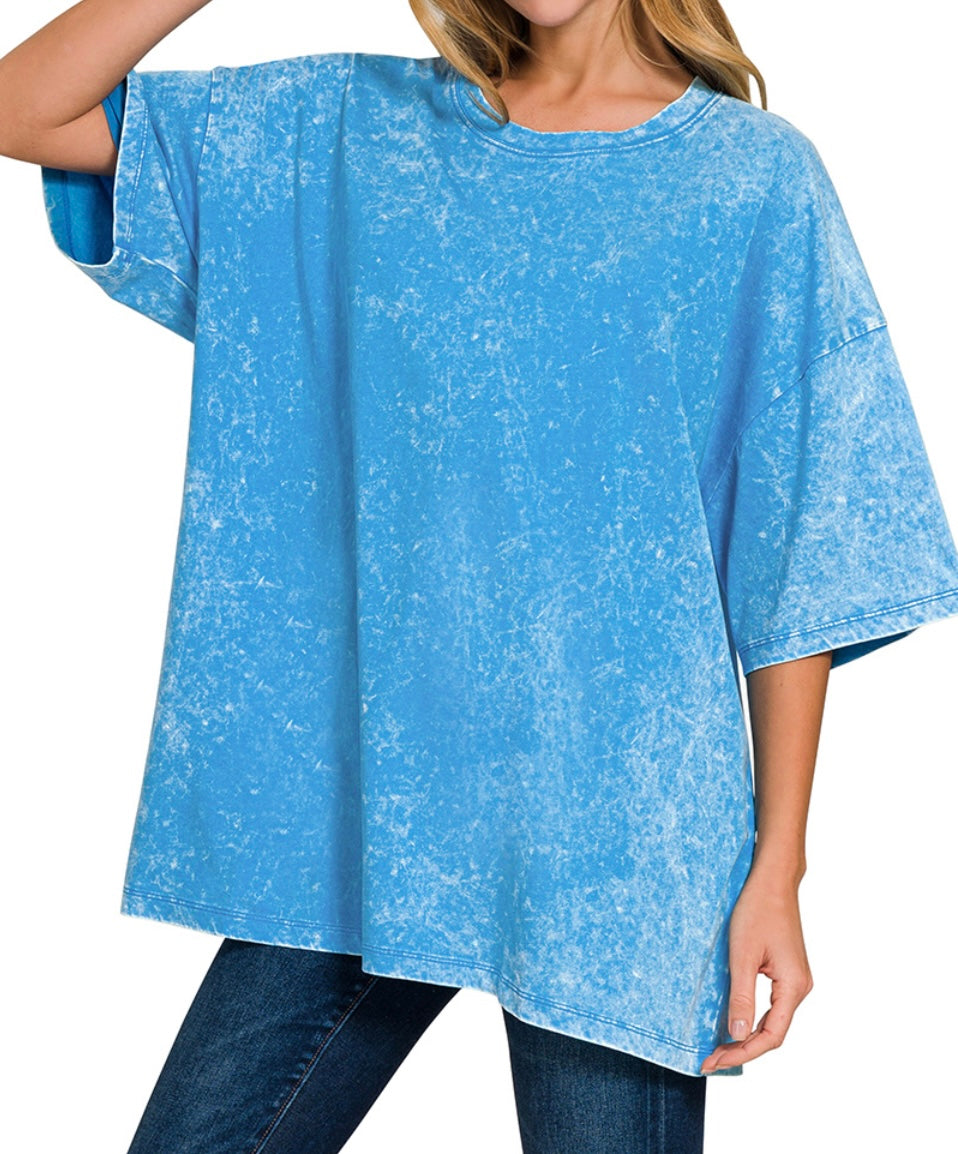 Right Now Acid Wash Boyfriend Tee, Ocean