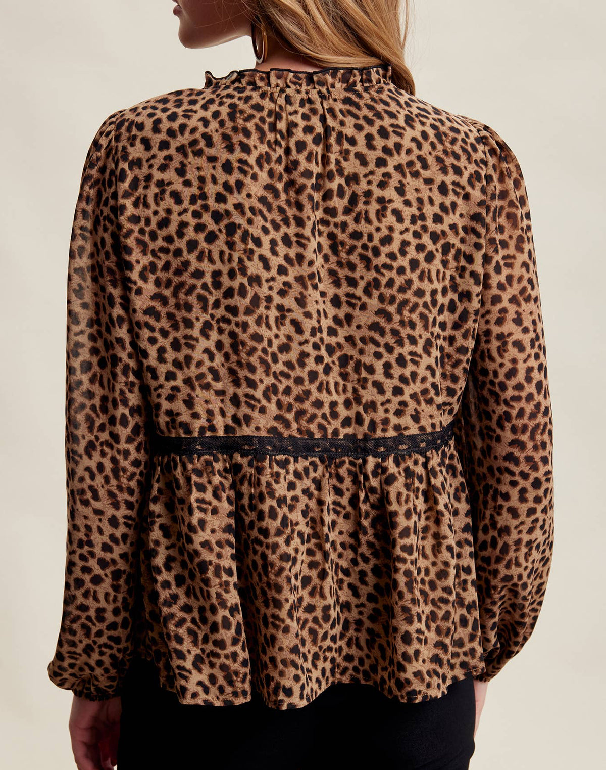 Leopard Print Lace Trim Blouse