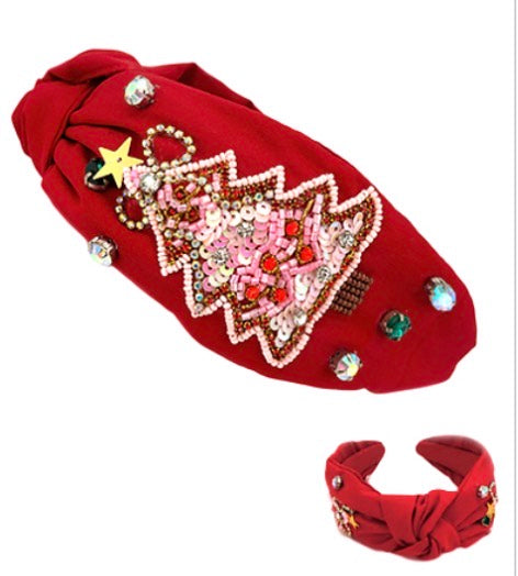Christmas Tree Beaded Headband