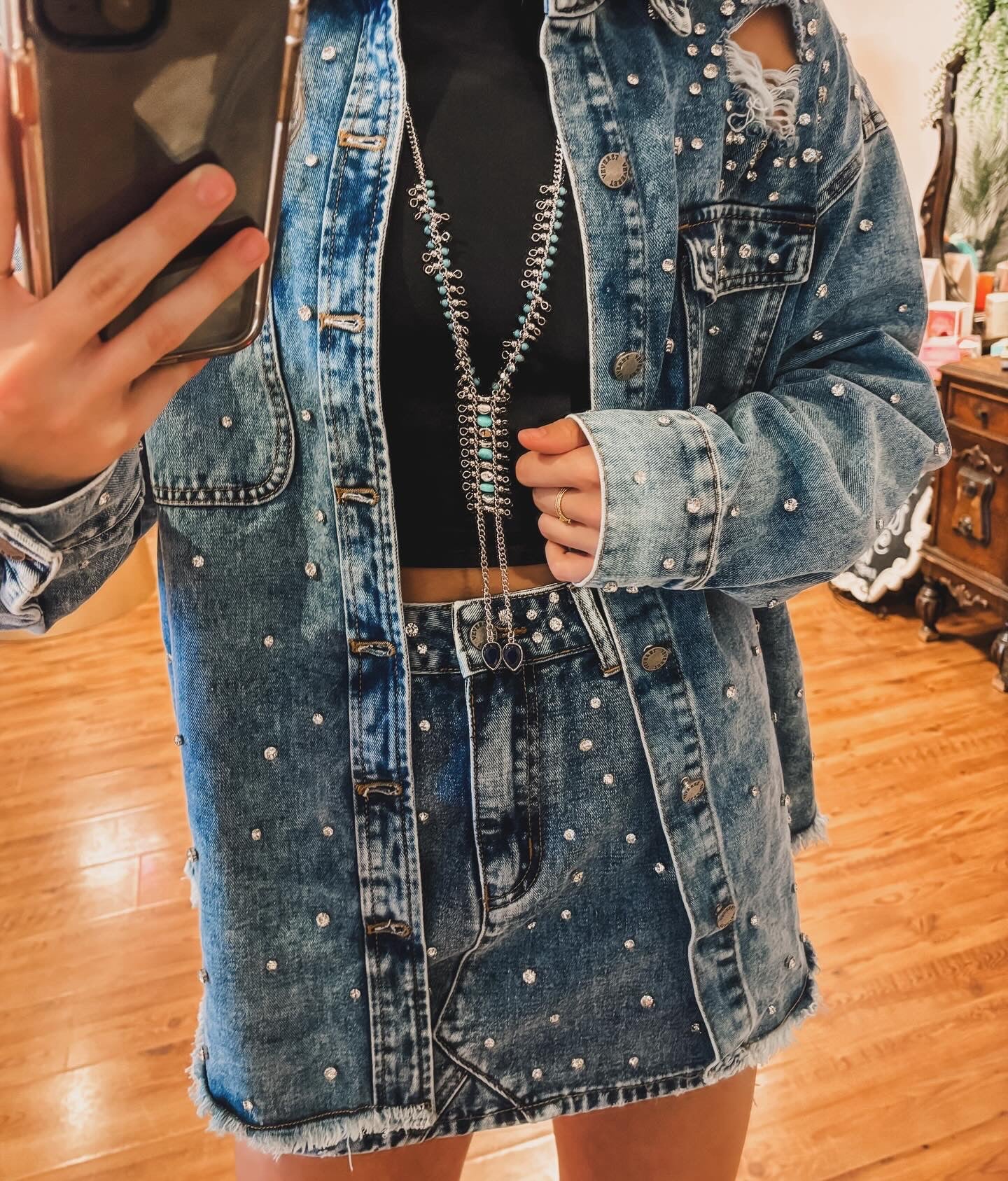 Broadway Girl Rhinestone Denim Skirt