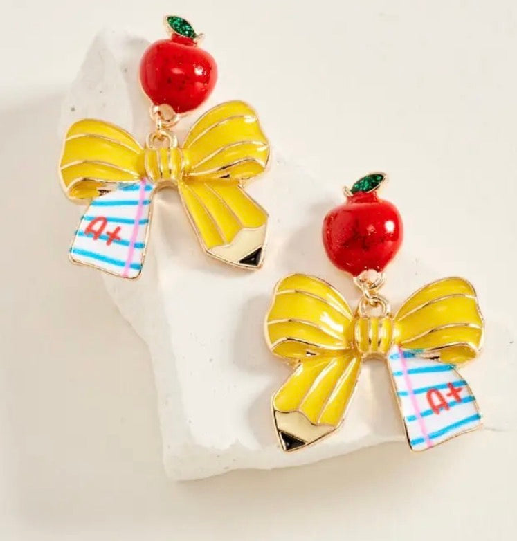 Apple Pencil Bow Notebook Earrings