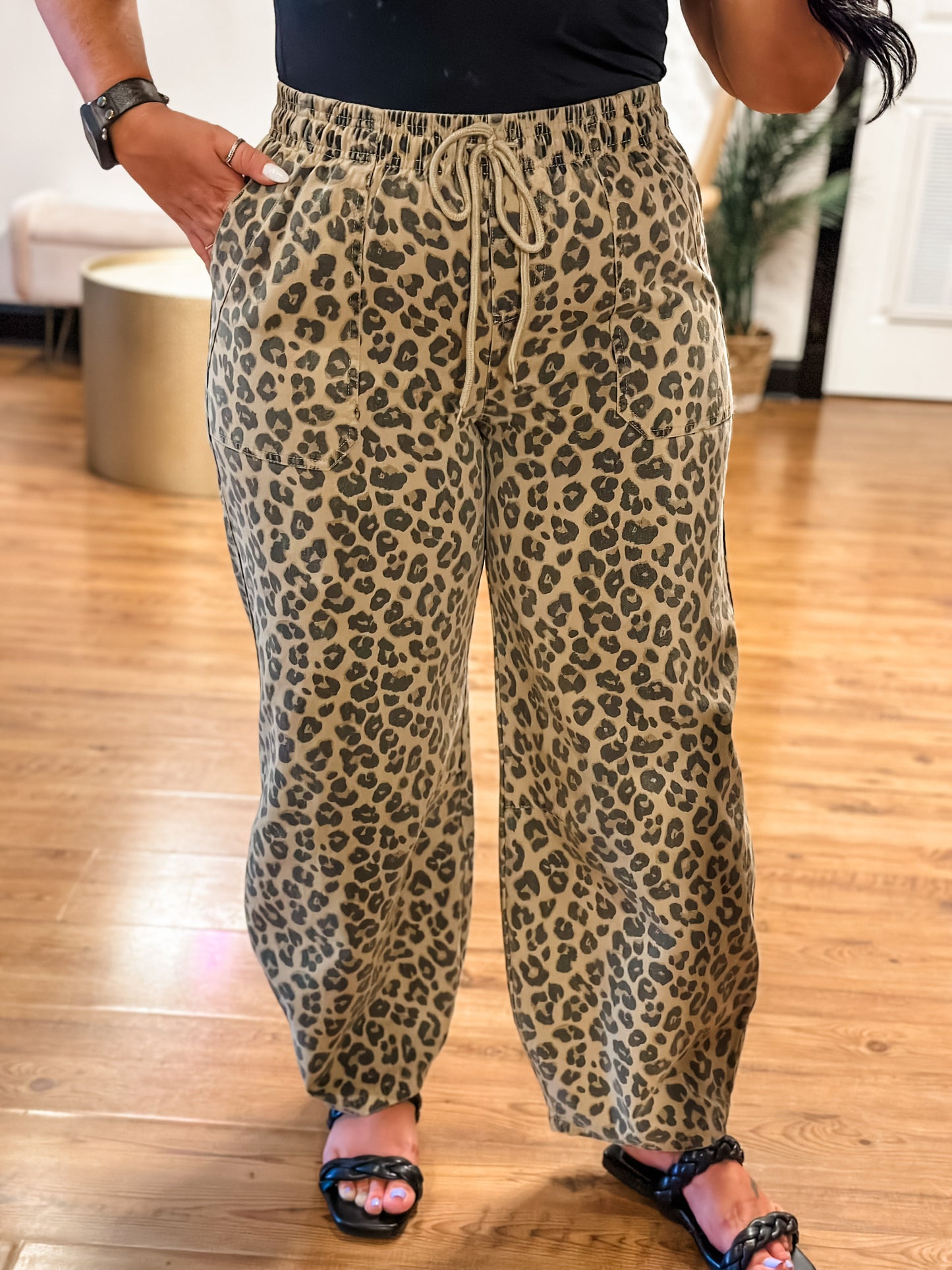 Leopard Print Drawstring Pants