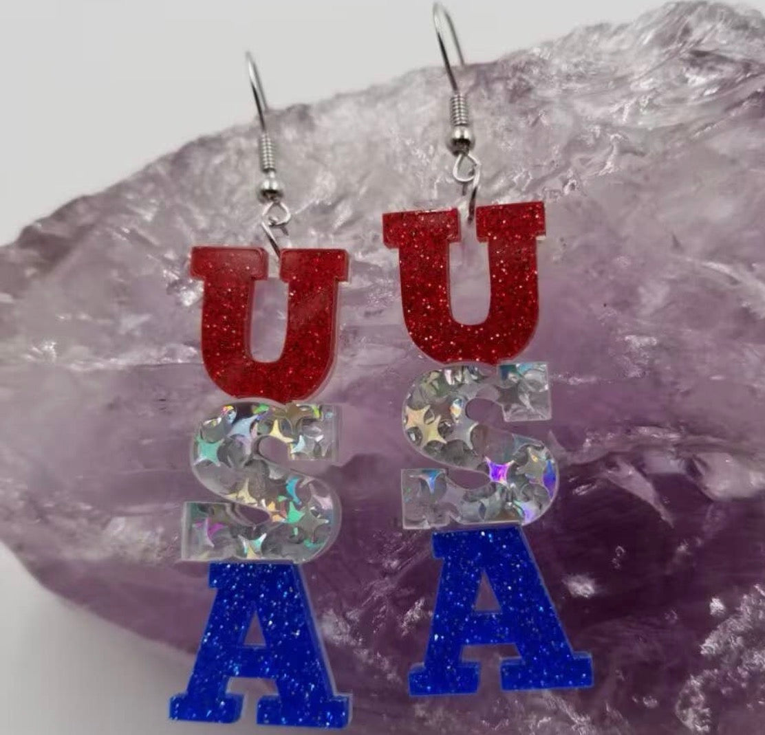 Glitter Acrylic USA Earrings