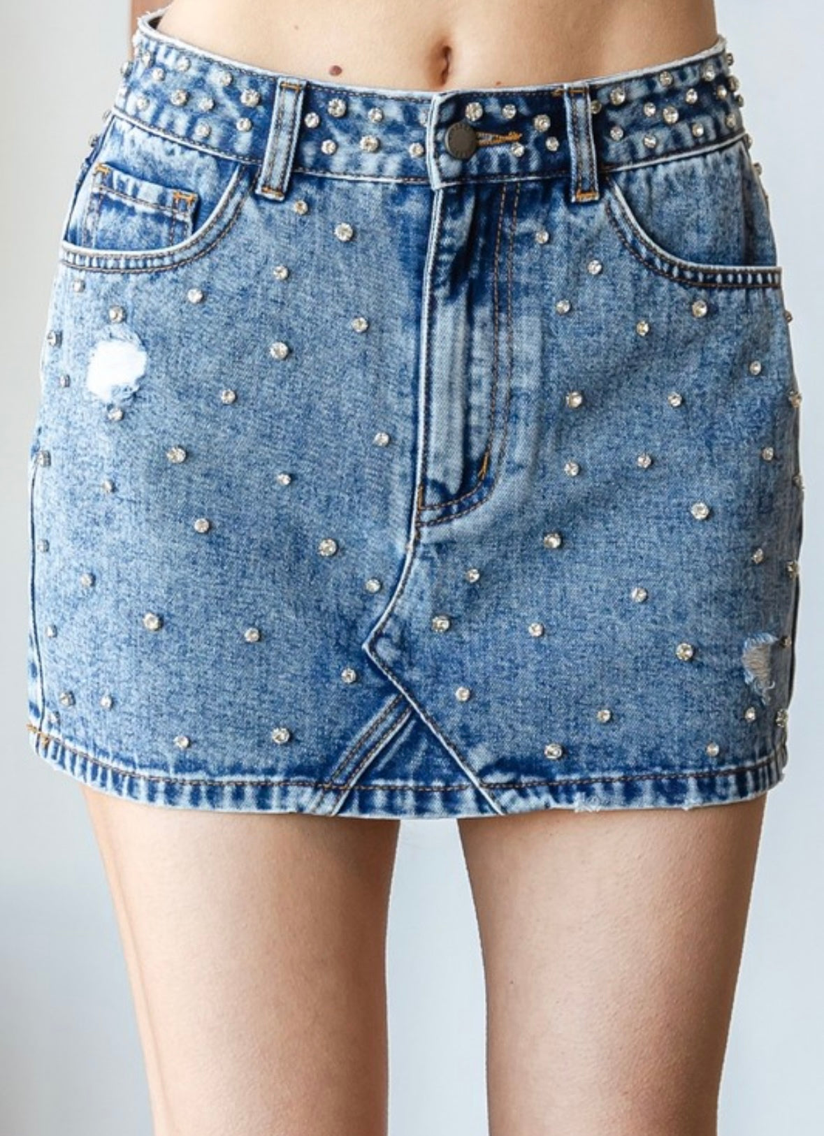 Broadway Girl Rhinestone Denim Skirt