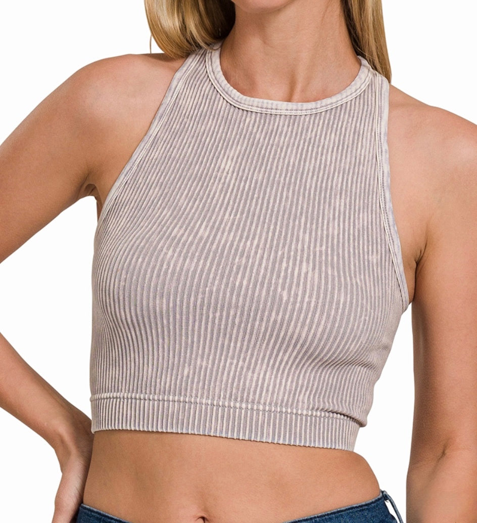 Washed Ribbed Racerback Tank, Indigo