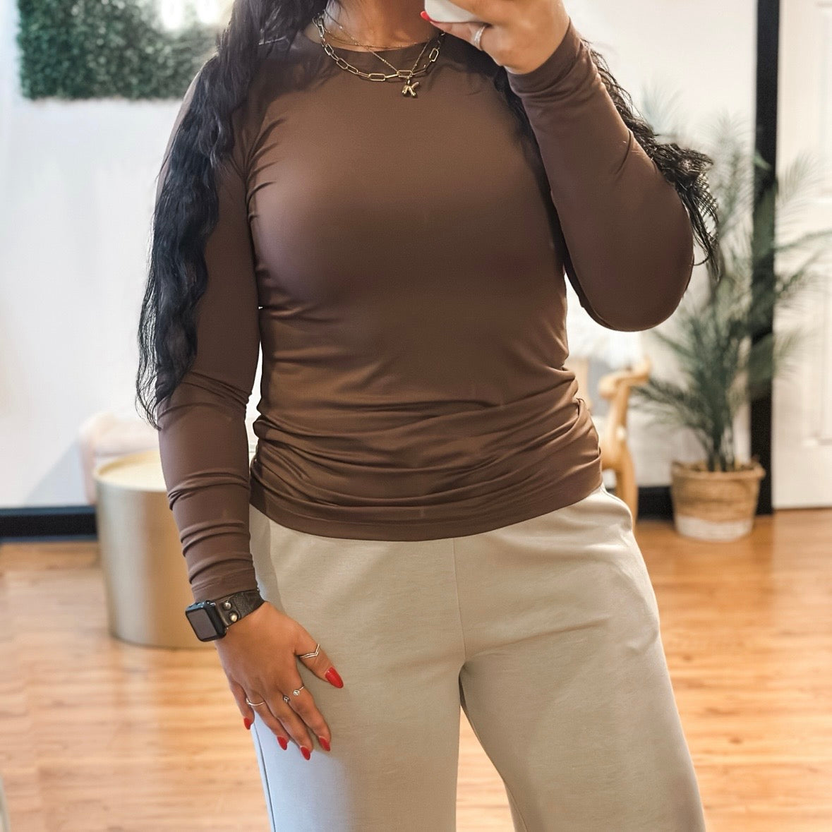 Crewneck Long Sleeve, Brown