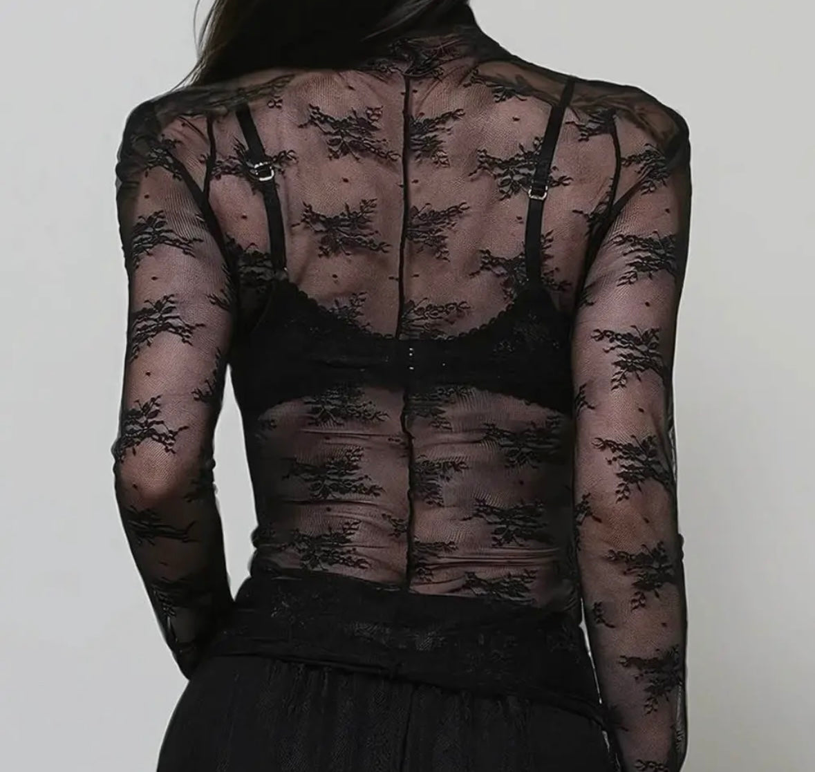 Lace Sheer Top, Black