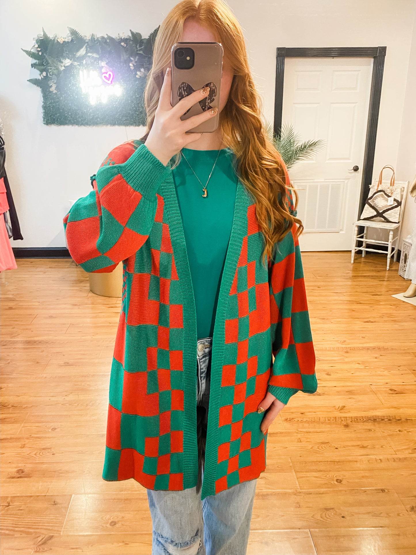 Festive Vibe Checkered Cardigan