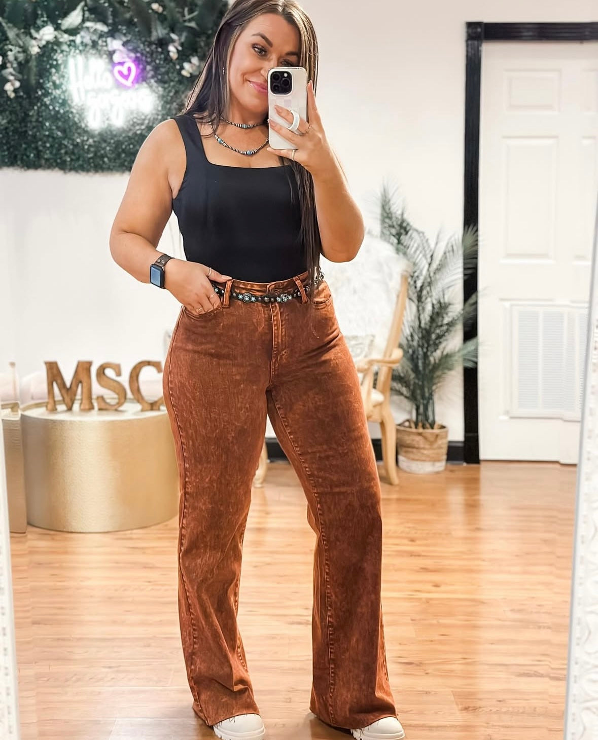 Garment Dyed Wide Leg Jeans