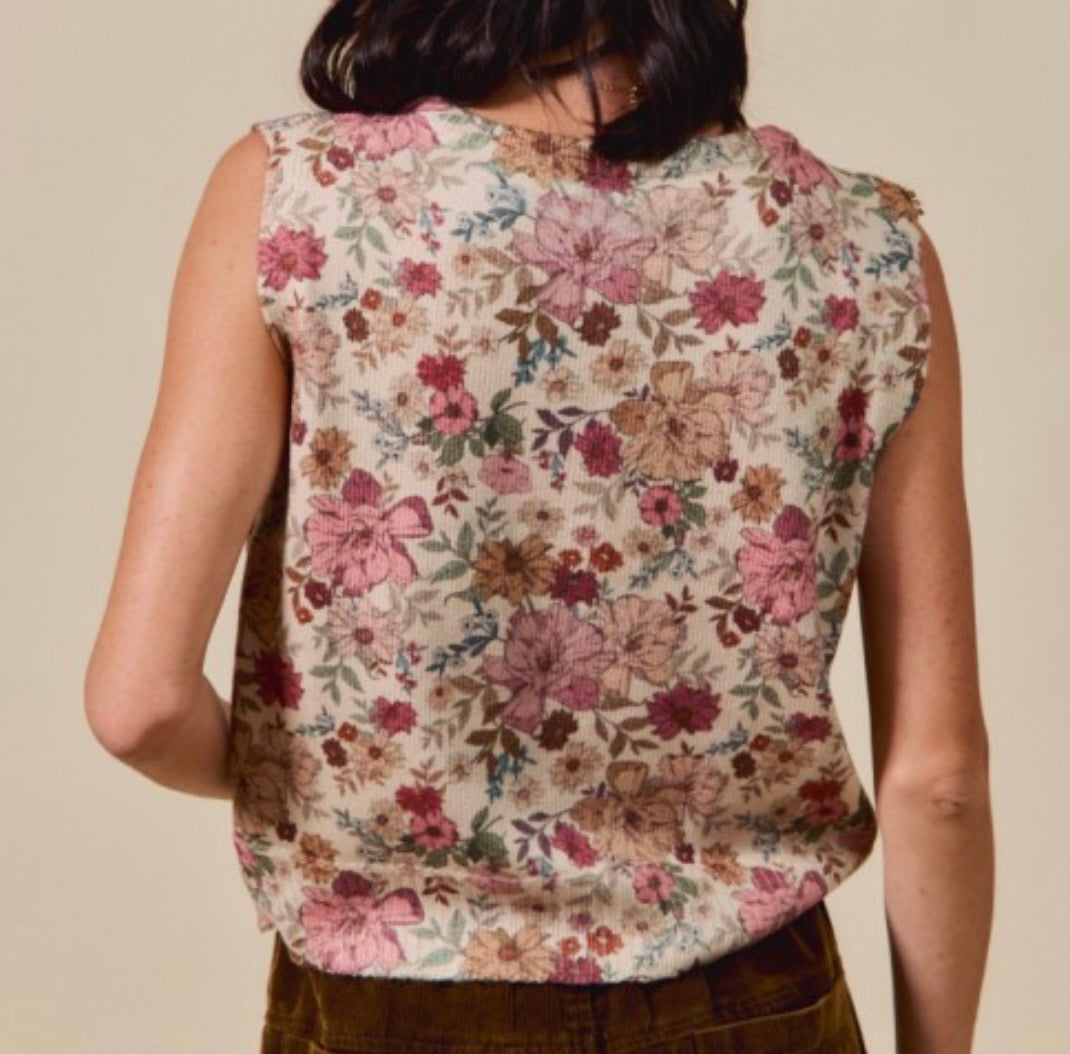 Floral Print Sweater Vest