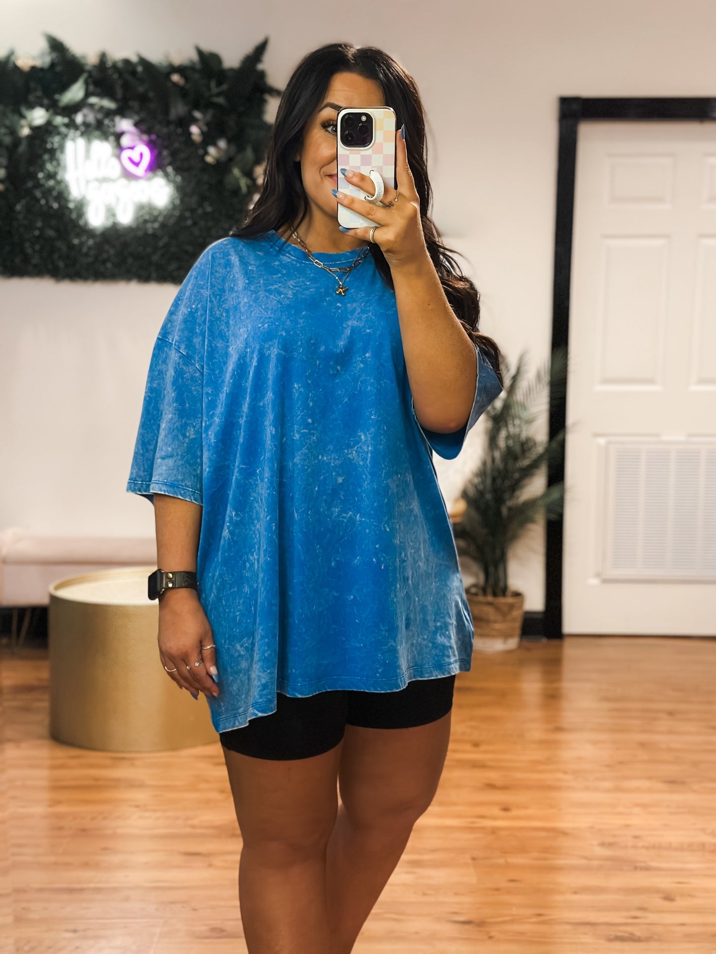 Right Now Acid Wash Boyfriend Tee, Ocean