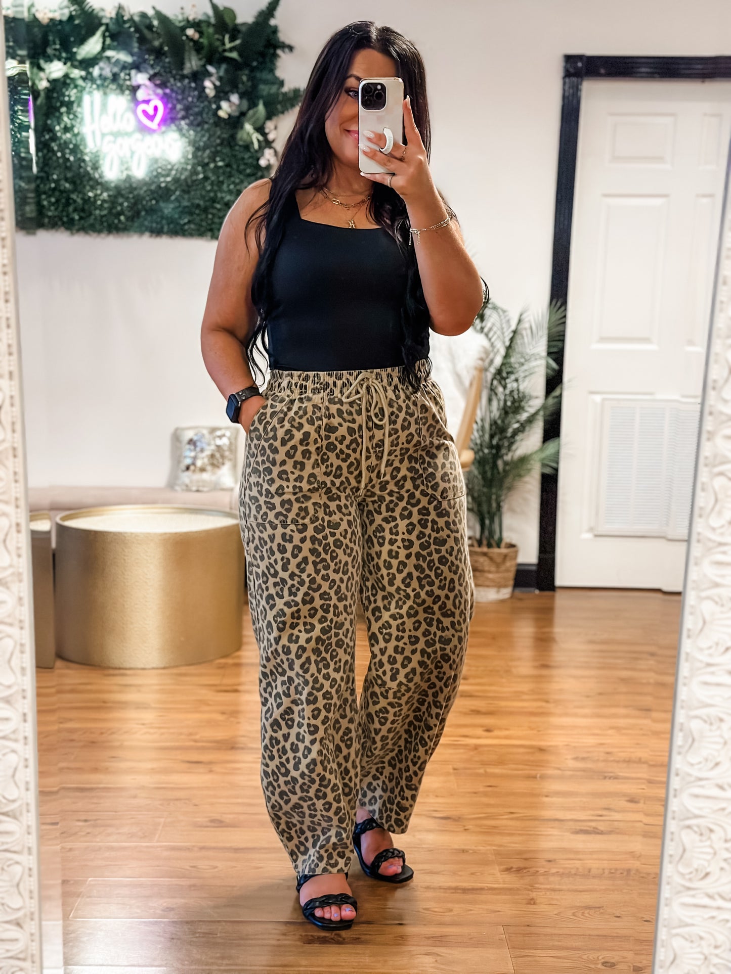 Leopard Print Drawstring Pants