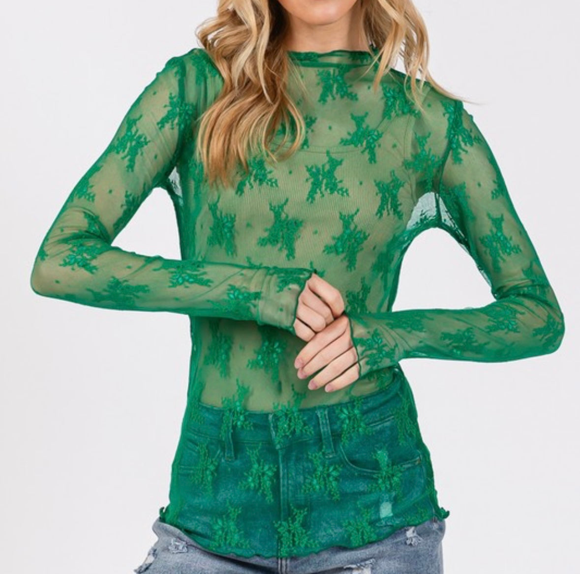 Lace Mesh Top, Green