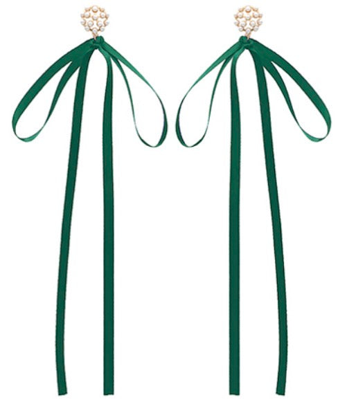 Long Bow Pearl Accented Earrings