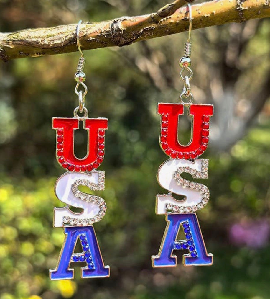 USA Rhinestone Dangle Earrings