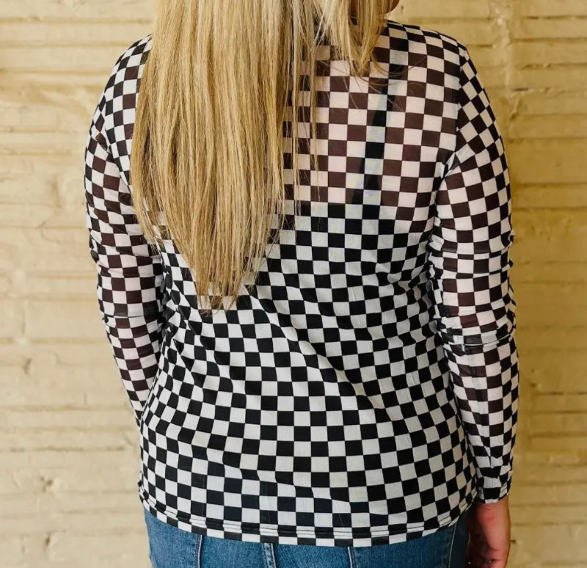 Checkered Mesh Top, Black
