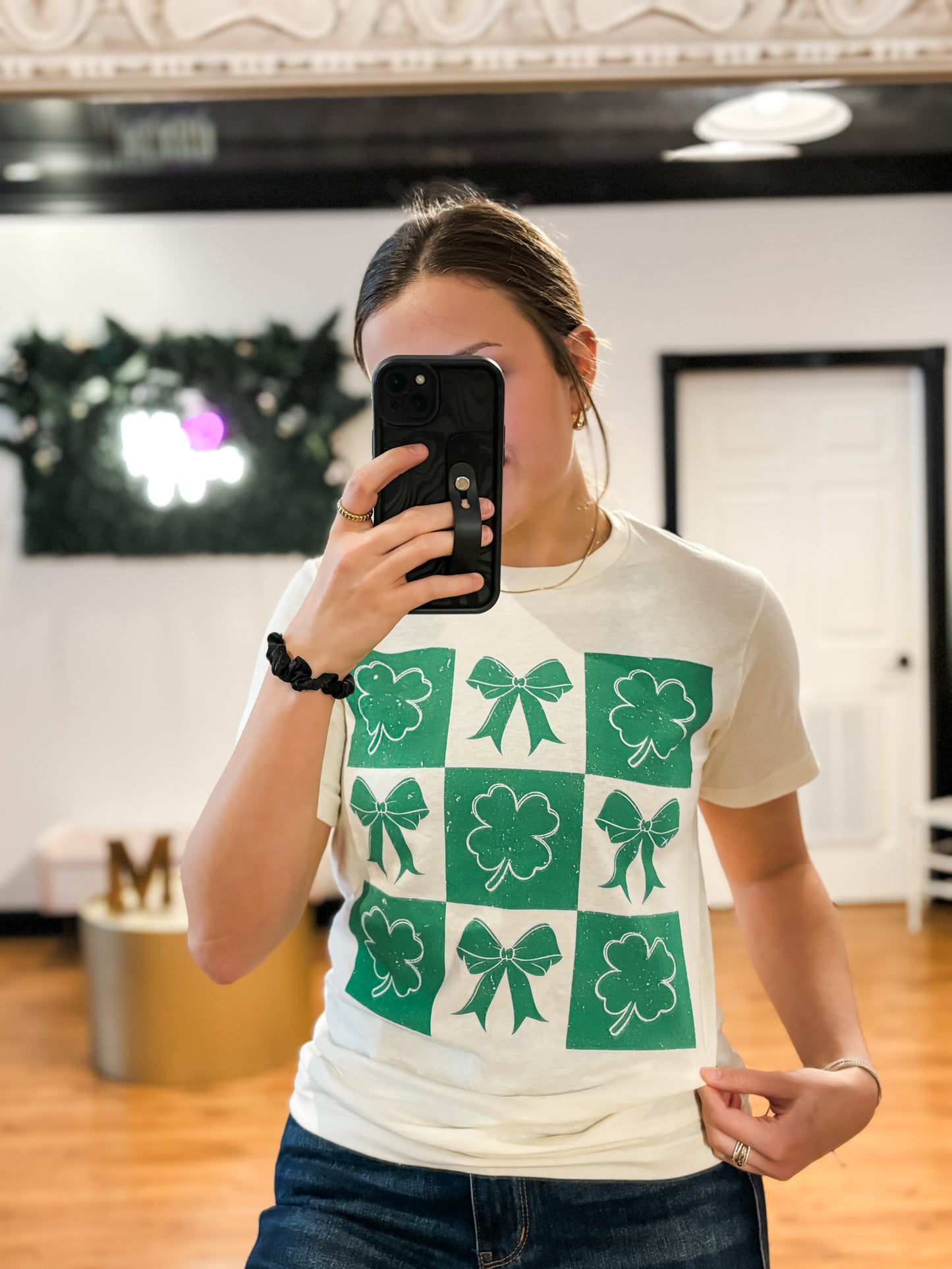 Checkered Shamrocks & Bows Tee