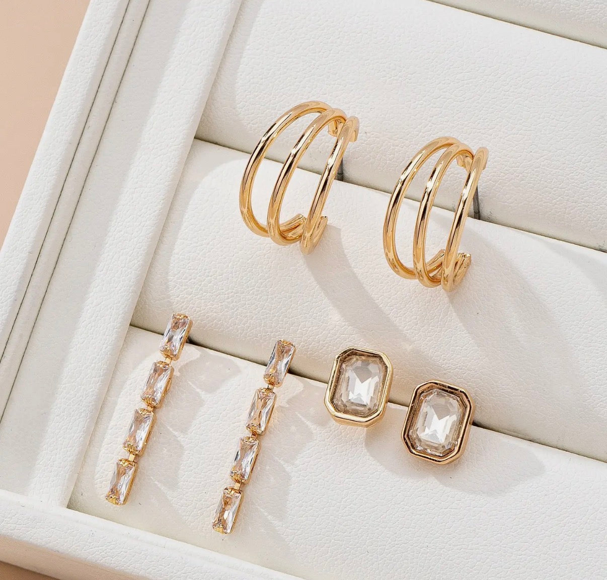 Emerald Cut Stone Earring Set
