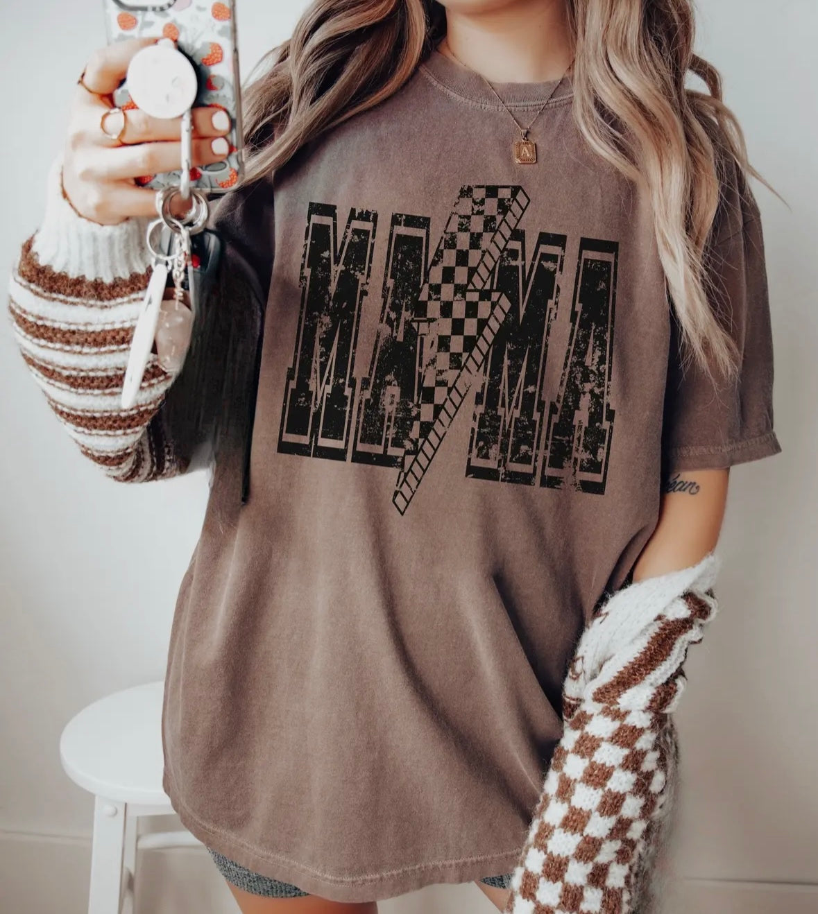 Checkered Bolt Mama Tee