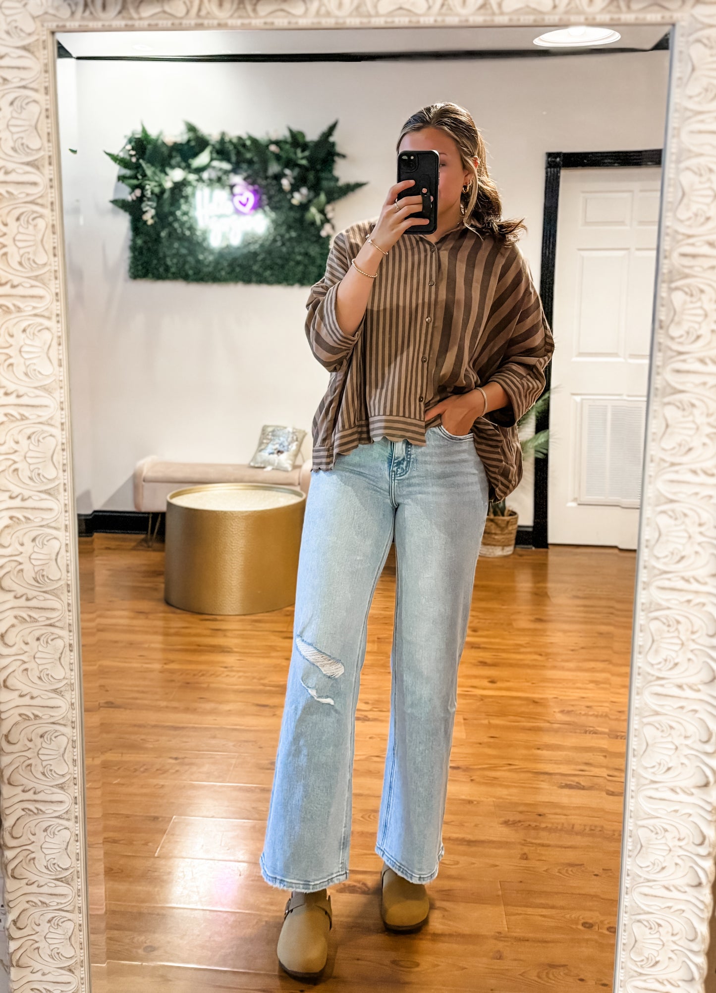 Mixed Stripe Button Down Top