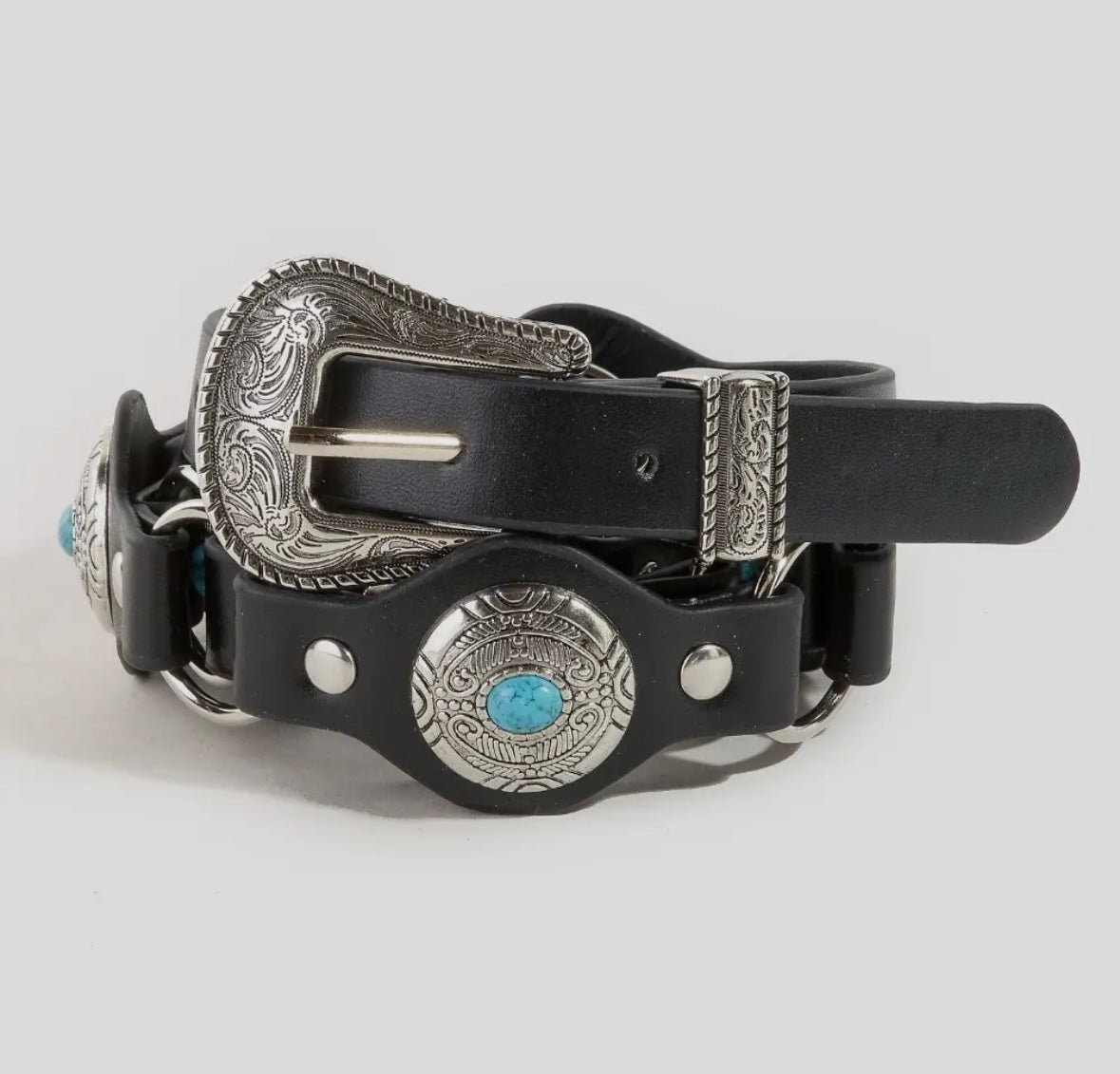 Western Concho Faux Leather Link Belt