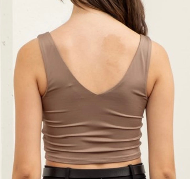 Basic V-Neck Tank, Taupe