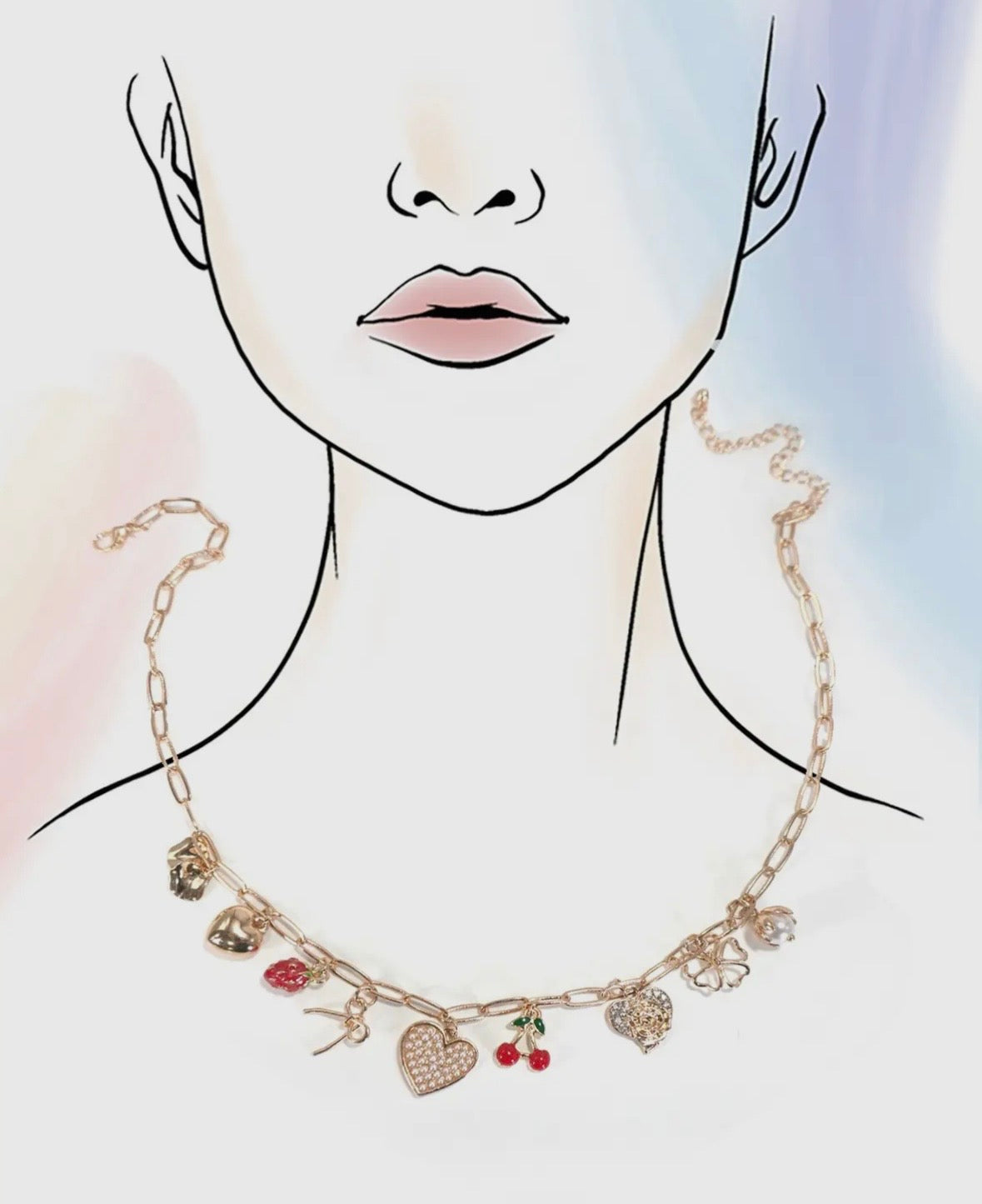 Bow/Cherry/Heart Charm Necklace