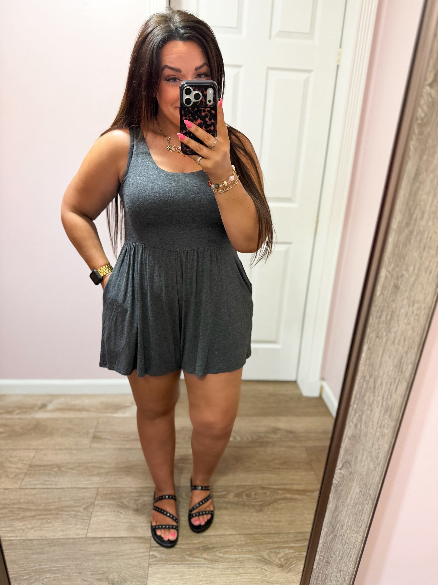 Always Around Romper, Charcoal