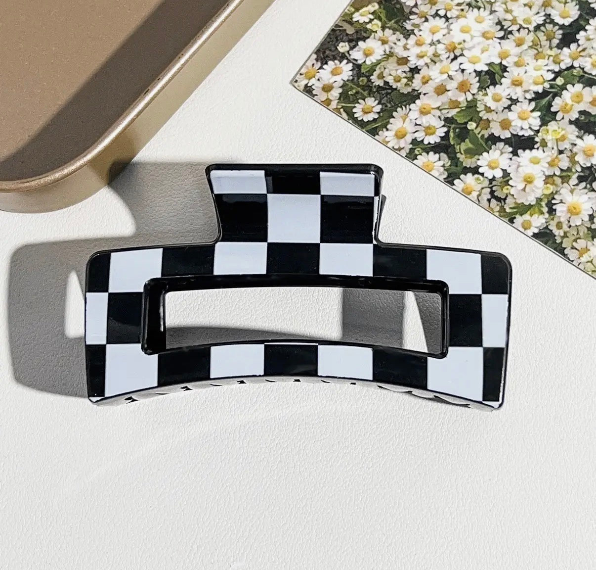 Checkered Rectangular Claw Clip