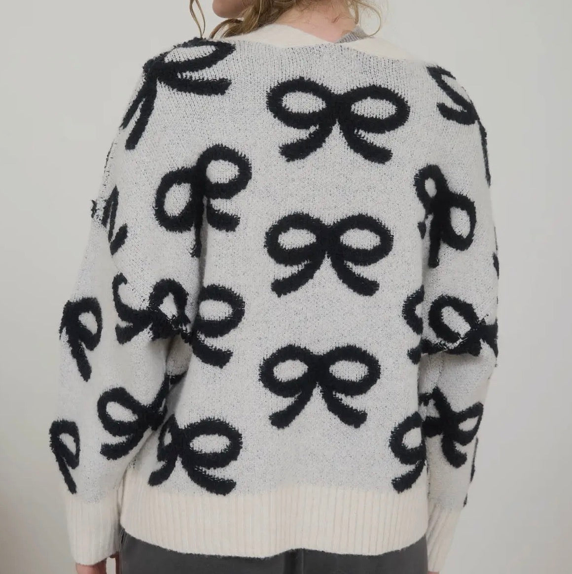 Bow Pattern Button Down Cardigan