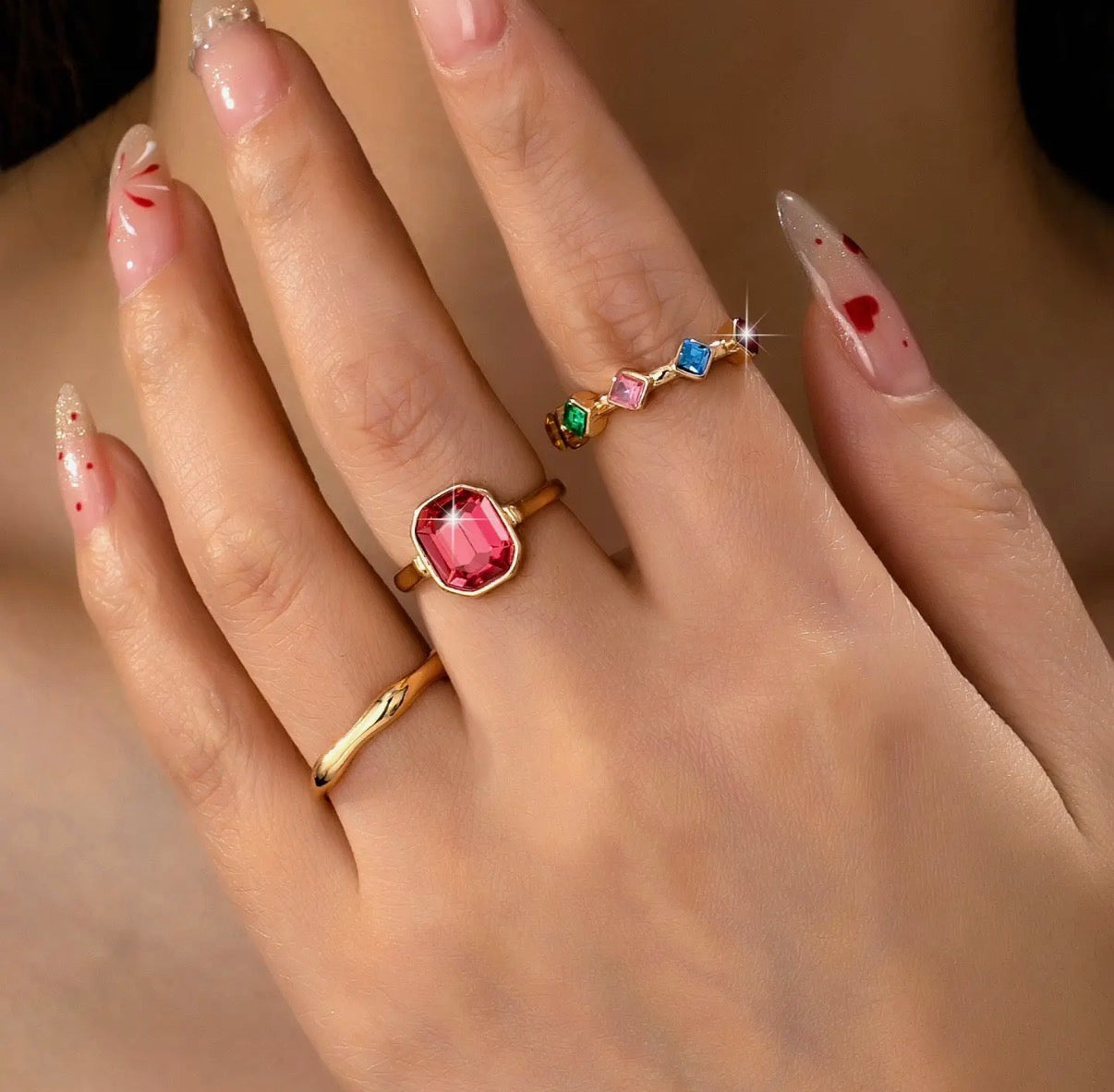 Rainbow Gemstone Ring Set