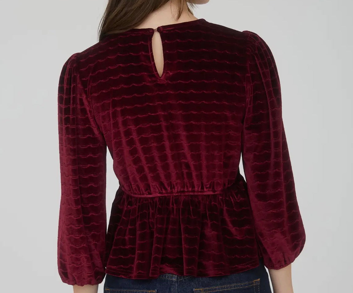 Scallop Velvet Bow Detail Top