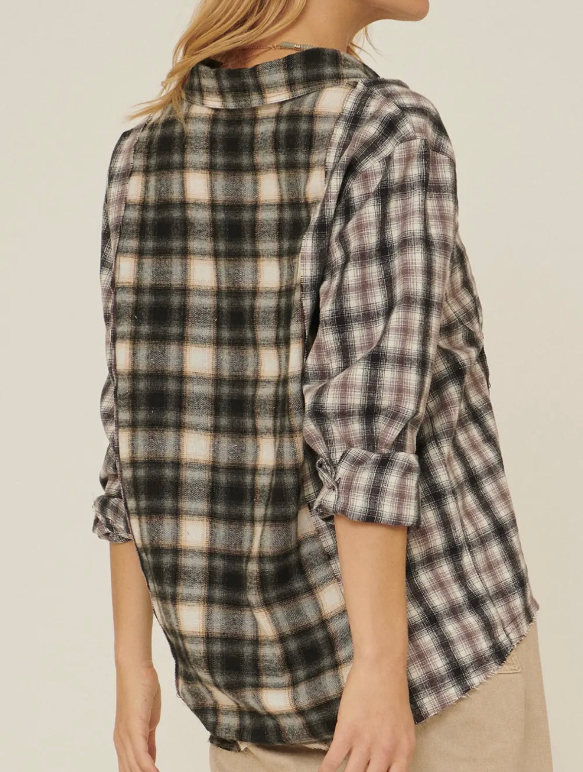 Contrast Plaid Button Down Shirt