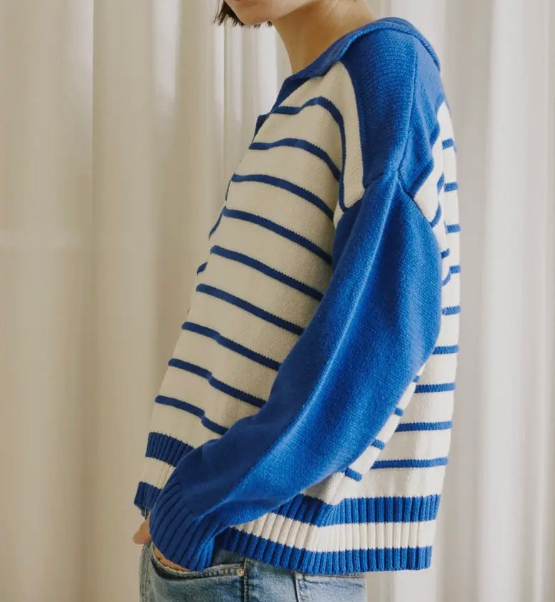 Color Block Collared Pullover Sweater