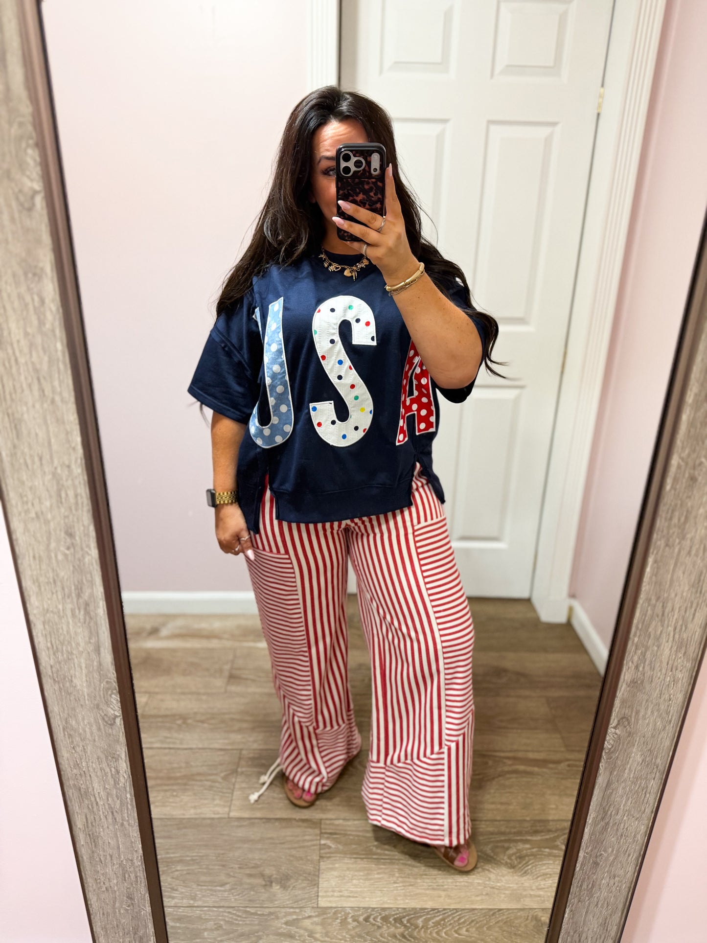 Polka Dot “USA” Lettered Top