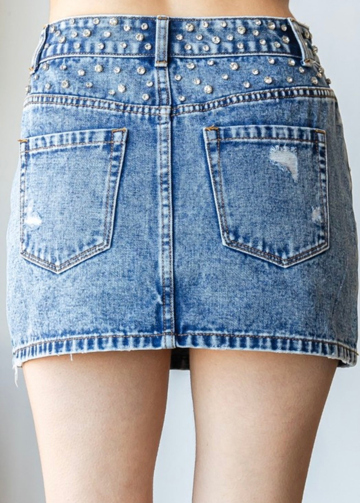 Broadway Girl Rhinestone Denim Skirt