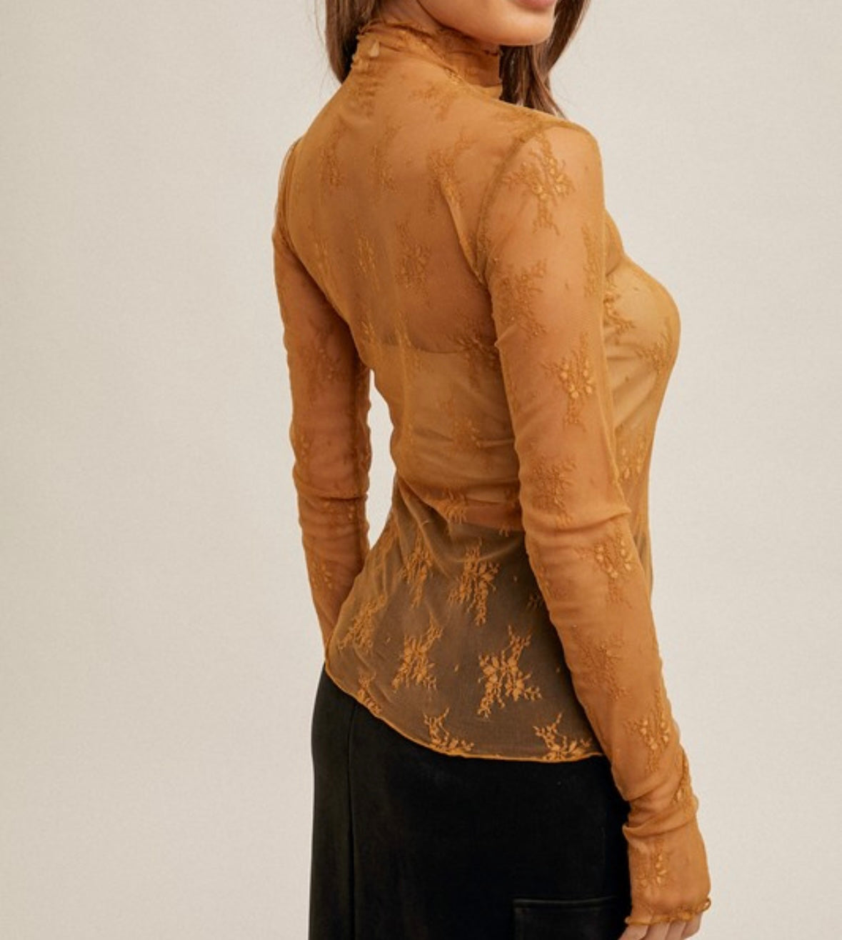 Mock Neck Lace Top, Mustard