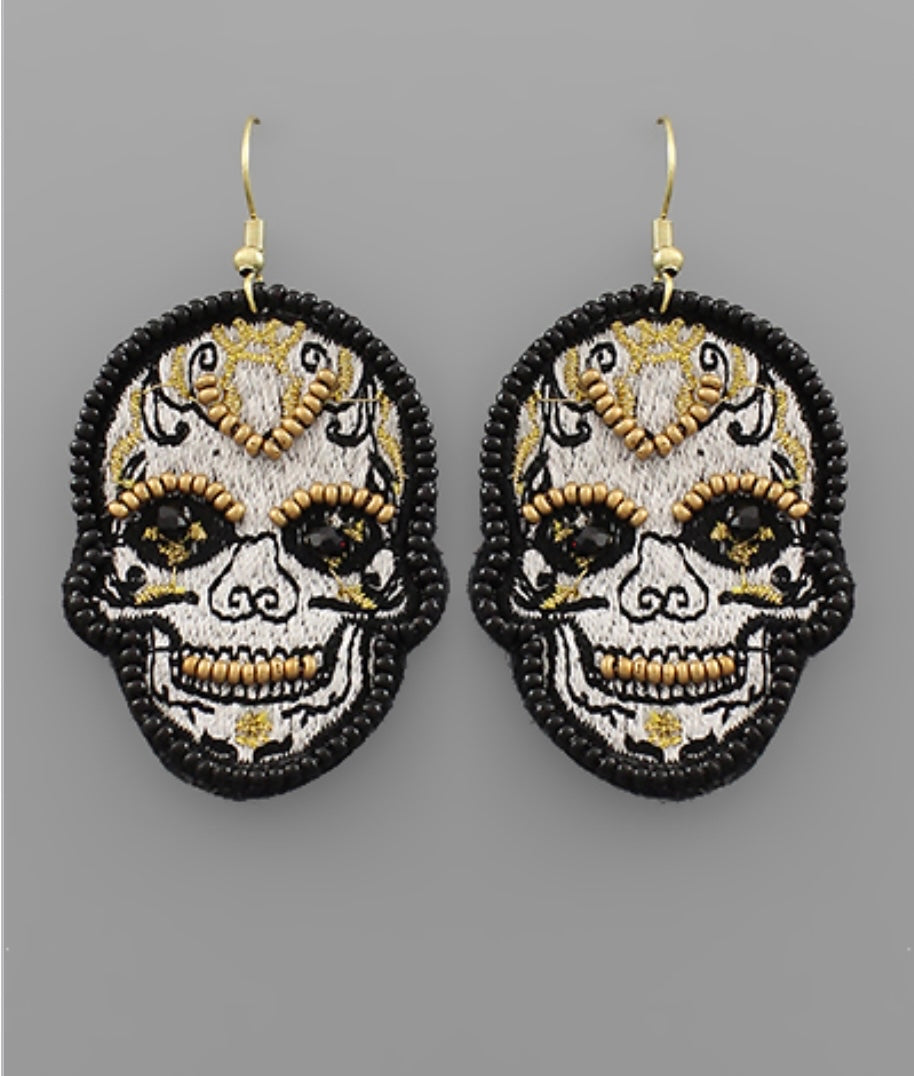Embroidered Skull Earrings