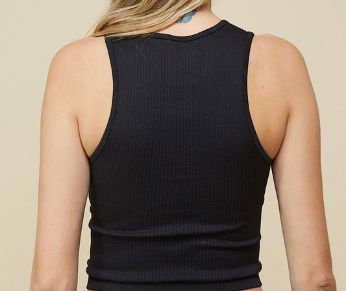 Snap Button Seamless Tank, Black