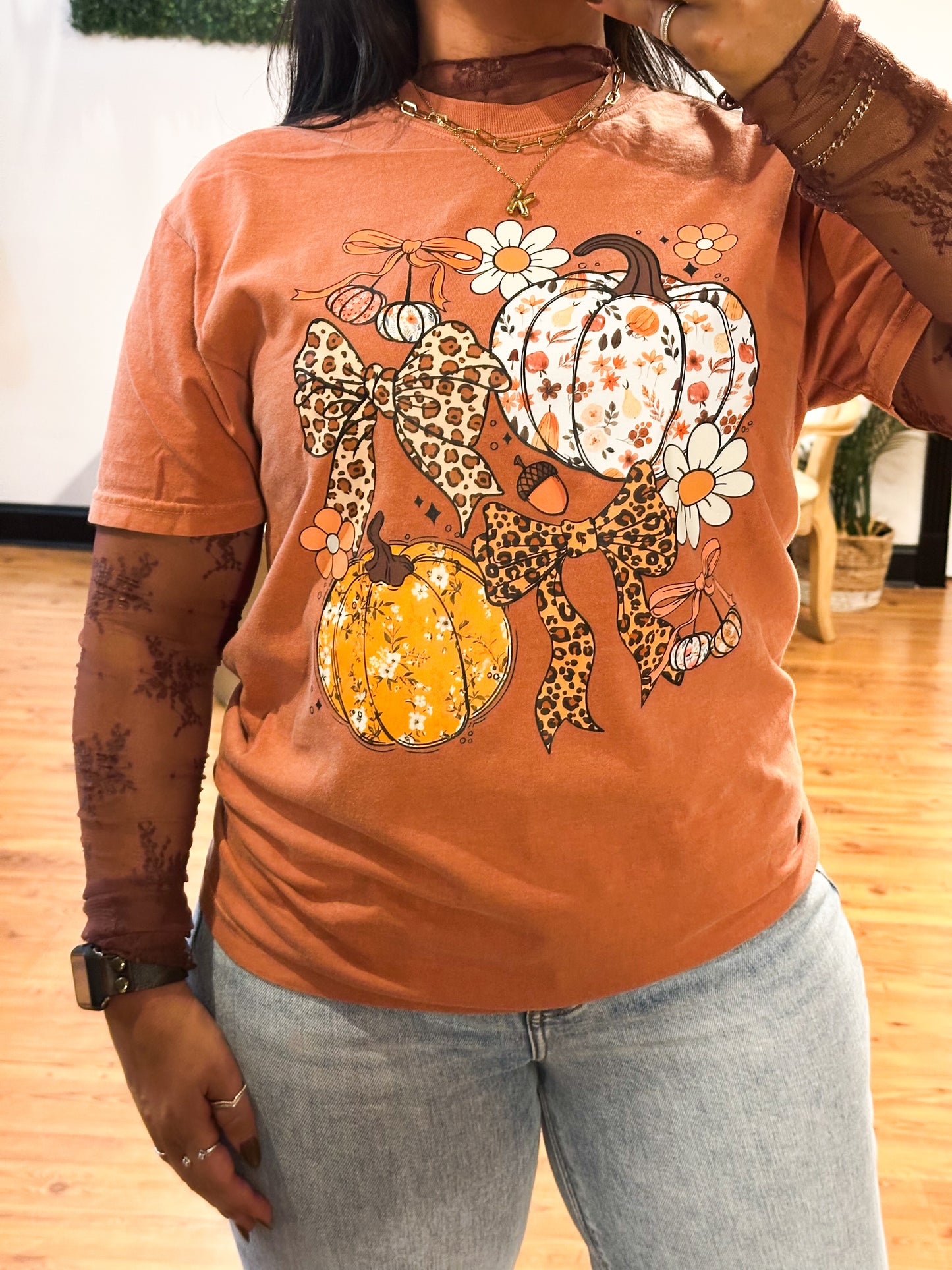 Floral Pumpkin Coquette Tee