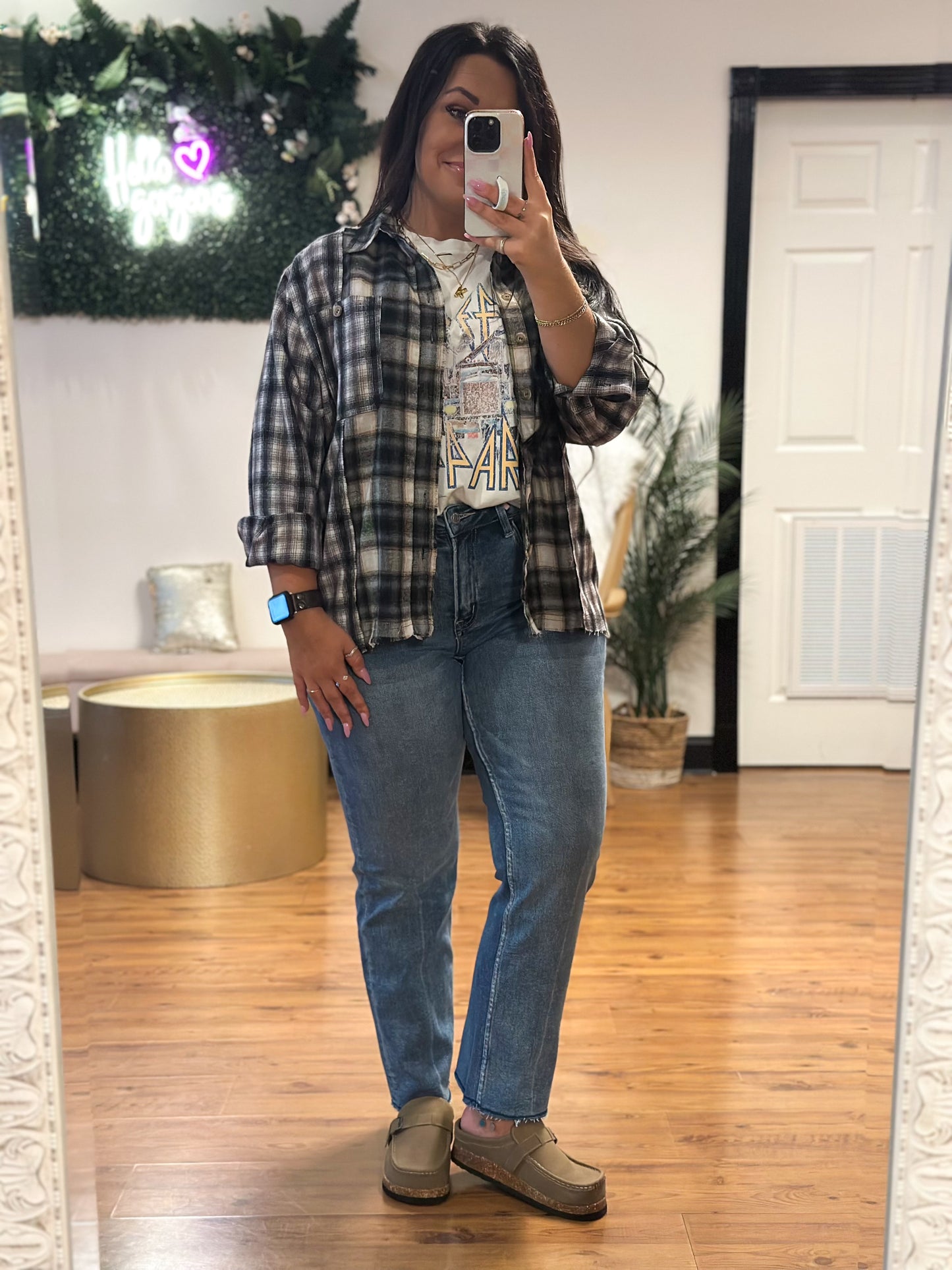 Contrast Plaid Button Down Shirt