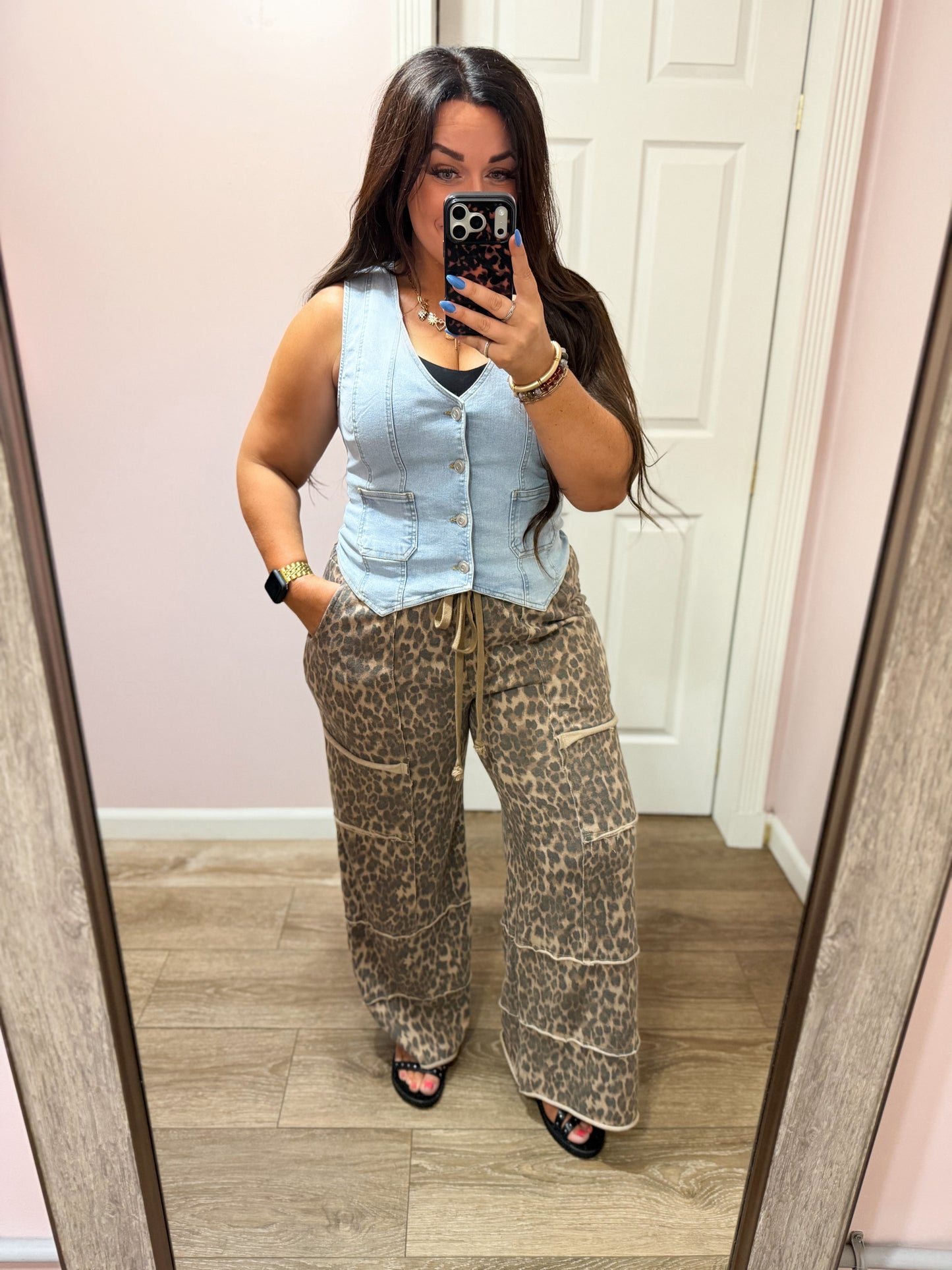 Paige Leopard Wide Leg Pants, Mocha