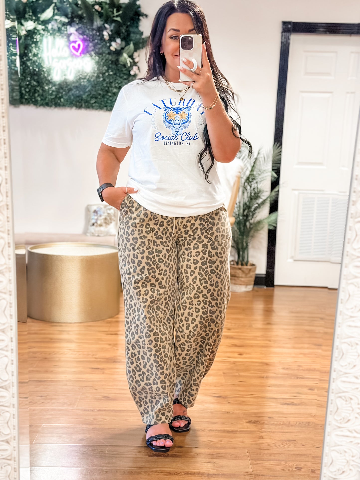 Leopard Print Drawstring Pants