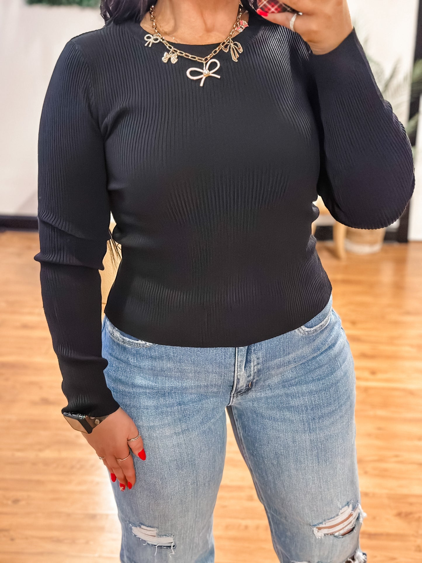 Cozy Layers Knit Sweater, Black