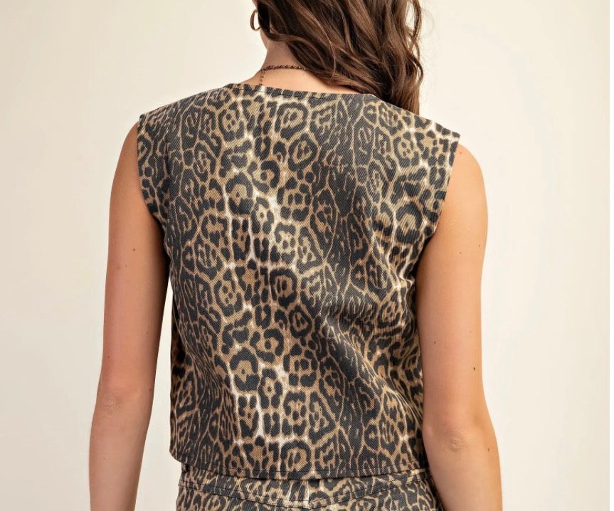 Leopard Tie Front Vest