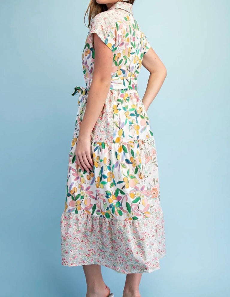 Mixed Floral Midi Dress
