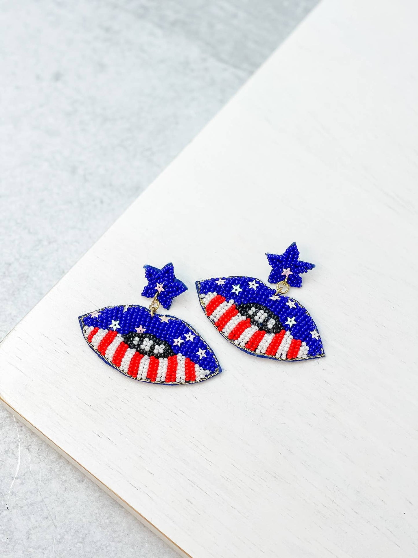 Patriotic Beaded Lips Dangle Earrings