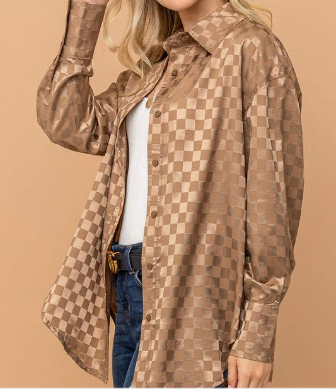 CHECKERED CRAZE SATIN BLOUSE