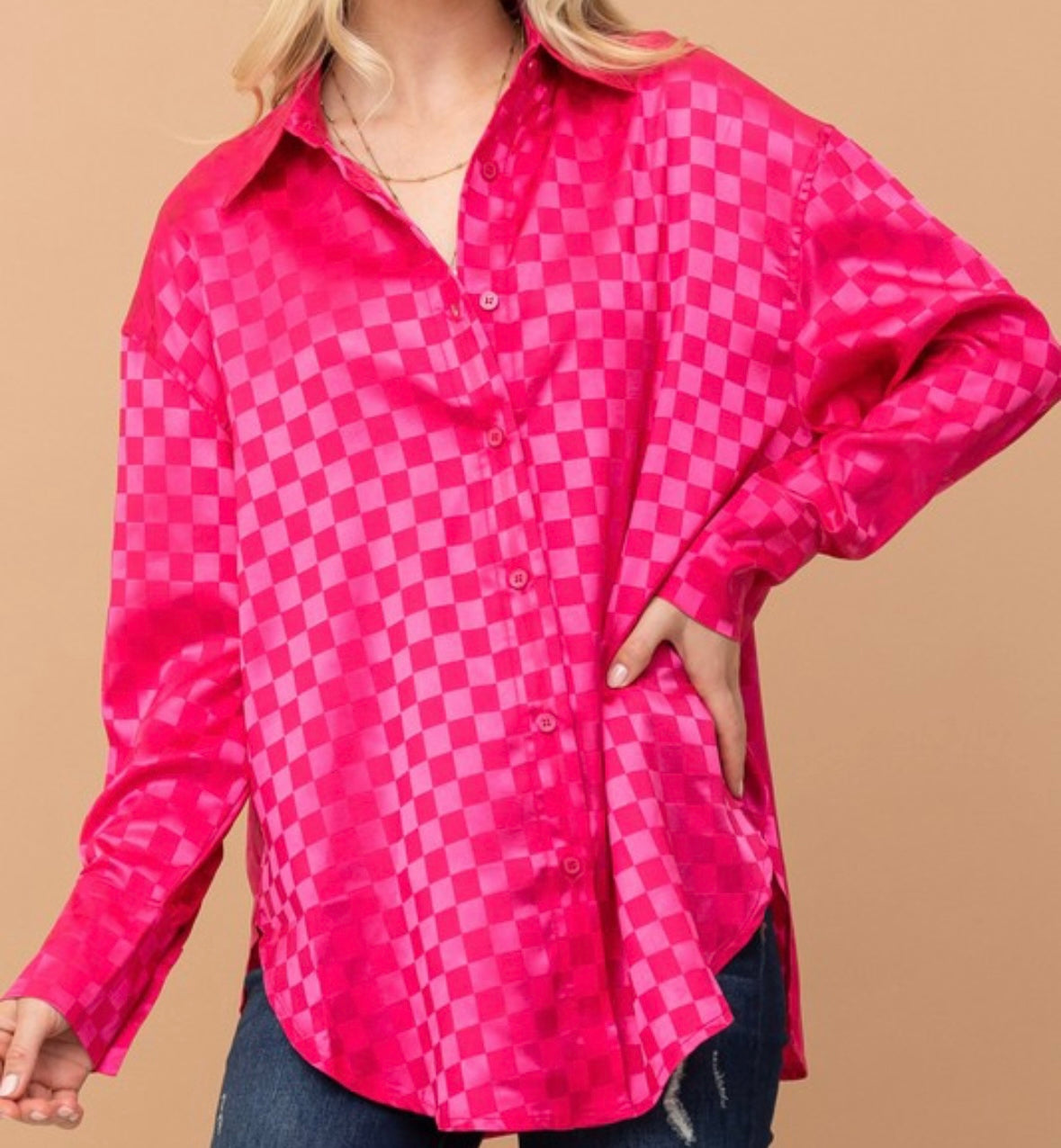 CHECKERED CRAZE SATIN BLOUSE