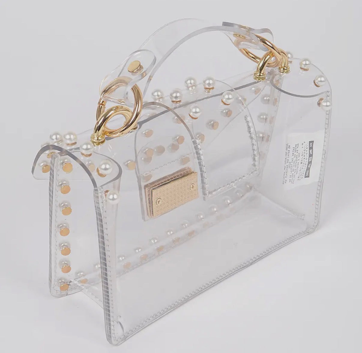 Transparent Single Handle Clutch w/ Faux Pearls